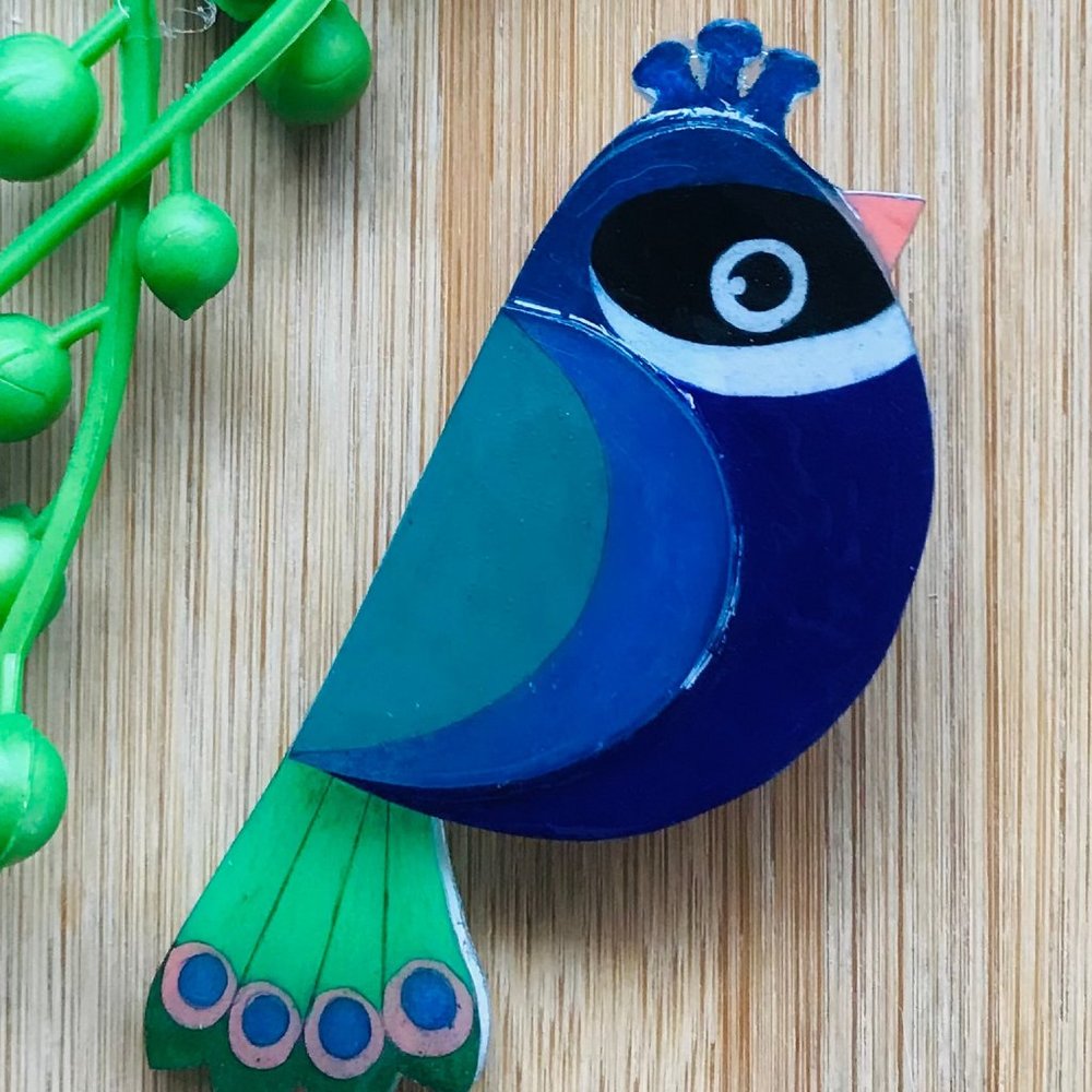 PEGGY WALKER ART HANDMADE ACRYLIC PEACOCK BROOCH!